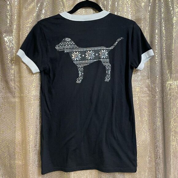 PINK Ringer Black White Holographic Holiday Dog T-Shirt, Small - Picture 2 of 6